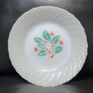 Vintage Milk Glass 7.5" Bowl Swirl Edge Plate Replacement Holly Berry Termocrisa